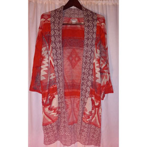 Lucky Brand Long Sweater Jacket Size M Red Orange Cream Southwest